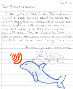 Illustrated letter from Laura Honda's "Green Team" 4th-6th graders