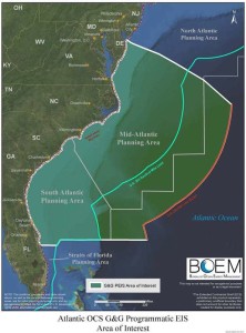 Area of the Atlantic ocean where seismic surveys are planned.